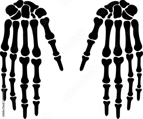 Human hands fingers bone skeleton icon isolated on transparent background in black style, anatomy tibia femur hand bones medical vector illustration design element