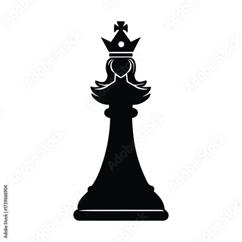 Black chess king and queen figurines on white background