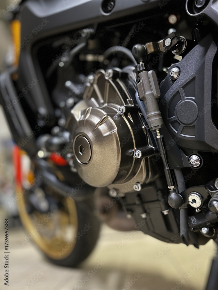 Obraz premium Motorcycle engine close-up with metallic details