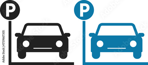 Parking area icon set. Car parking symbol. Parking area icon collection