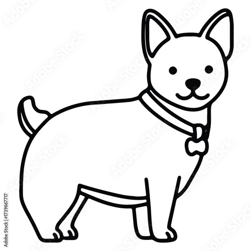 Adorable Cartoon Dog with Bone Collar Tag Line Art Vector