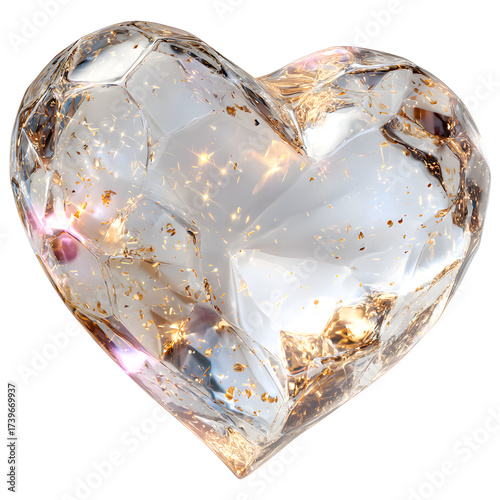Sparkling crystal heart isolated on transparent background