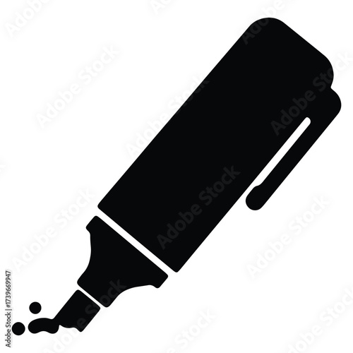 Black marker spilling ink isolated on white background illustration vector