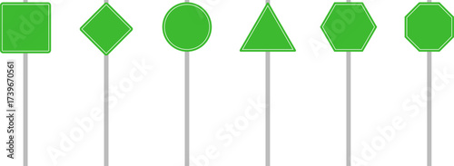 green traffic sign. empty signboard template. Blank road warning symbol collection