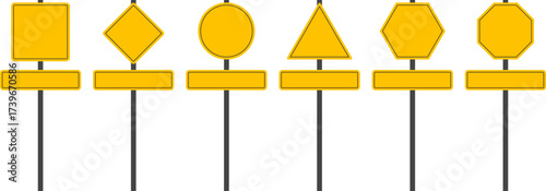 blank yellow traffic sign. empty signboard template. road warning symbol collection