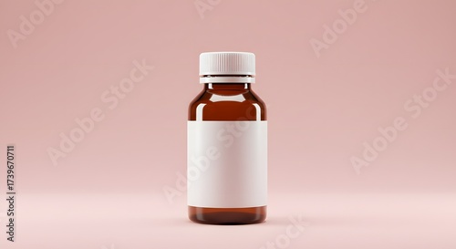 Amber Glass Bottle with Blank Label Mockup for Medical or Cosmetic Product