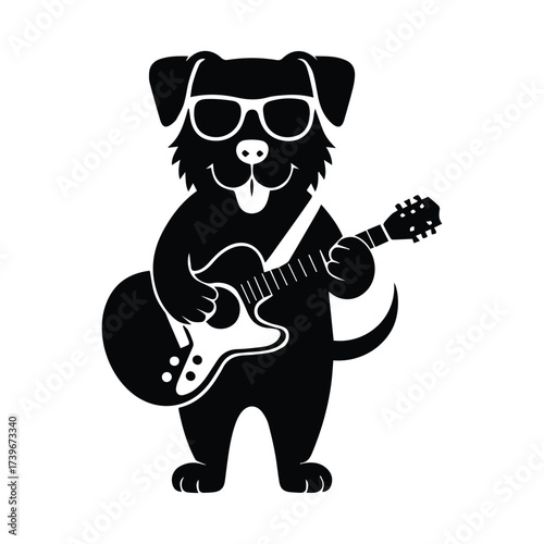 Cool dog silhouette rock star playing electric guitar with sunglasses fun music concept silhouette