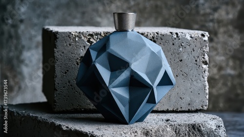 A Modern Geometric Perfume Bottle on a Concrete Surface