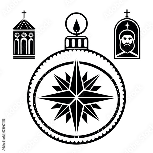 Black color Orthodox Christmas Day Design, Solid White Background (12).eps