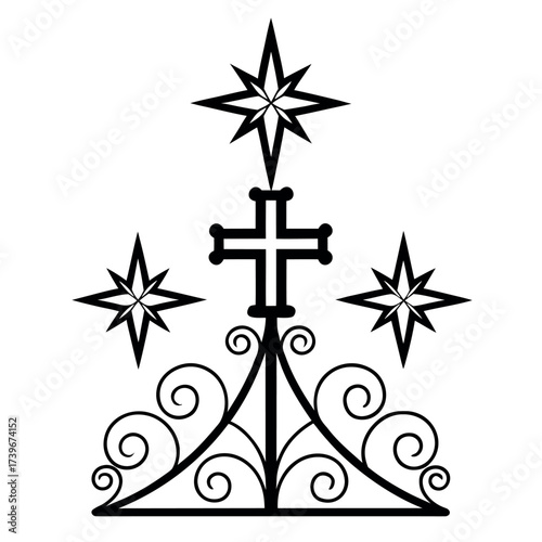 Black color Orthodox Christmas Day Design, Solid White Background (15).eps