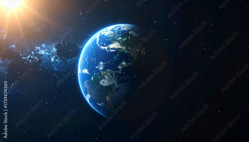Fototapeta premium 太陽光に照らされ半影に包まれた地球のリアルな宇宙シーン – Planet Earth Illuminated by Sunlight, Half in Shadow
