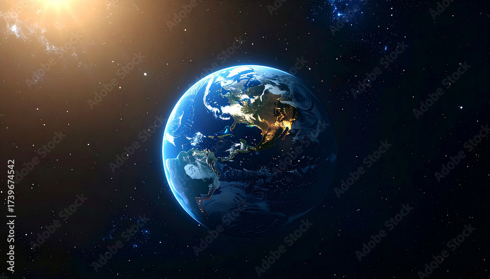 Fototapeta premium 太陽光に照らされ半影に包まれた地球のリアルな宇宙シーン – Planet Earth Illuminated by Sunlight, Half in Shadow
