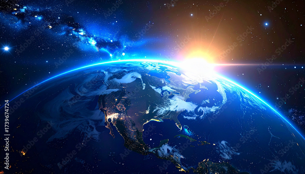 Fototapeta premium 太陽光に照らされ半影に包まれた地球のリアルな宇宙シーン – Planet Earth Illuminated by Sunlight, Half in Shadow