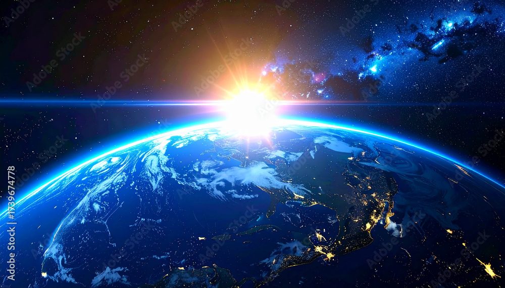 Fototapeta premium 太陽光に照らされ半影に包まれた地球のリアルな宇宙シーン – Planet Earth Illuminated by Sunlight, Half in Shadow