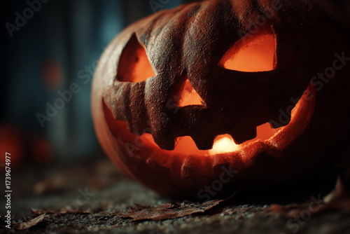 Halloween jack o lantern in the dark. Generative AI