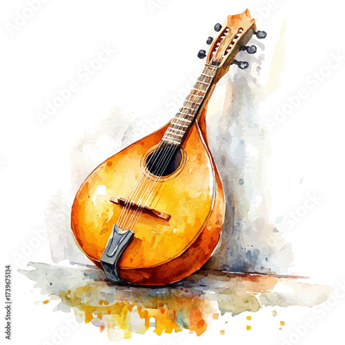watercolor vector of Mandolin, isolated on a white background.