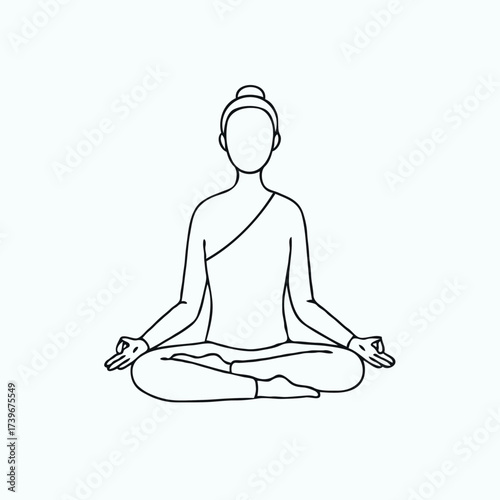 Minimalist line art of person meditating in lotus pose  