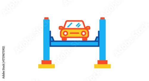 Modern car lift with auto repair services on platform for vehicle maintenance