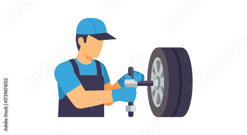 Automotive professional balancing tires with specialized tools and protective gloves for optimal