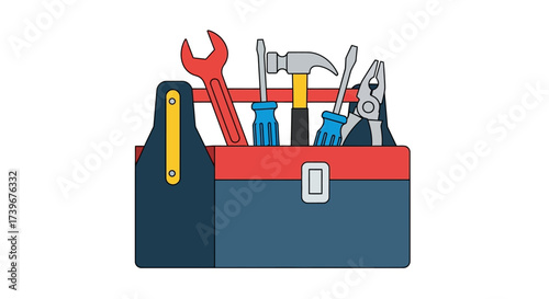 Illustrated toolbox filled with essential tools for home repair and maintenance projects ready to