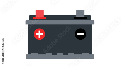 Stylized illustration of a car battery displaying positive and negative terminals