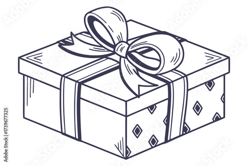 A decorated gift box with bow and ribbon graphic