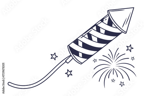 Firework rocket with trail launching into the night sky