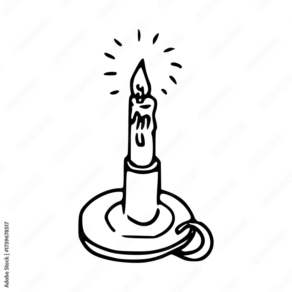 Fototapeta premium burning candle and candlestick doodle