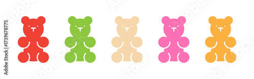 Gummy bear icons set. Marmalade bears colorful symbol. The concept of sweets. Isolated on a white background. Flat design. Editable stroke. Vector illustration.