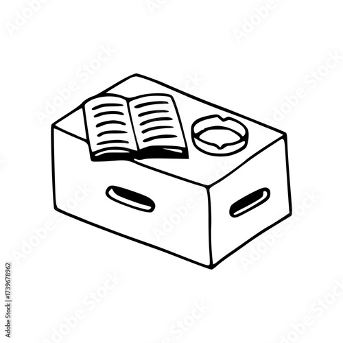 minimalist icon: office or home organization box with items on top
