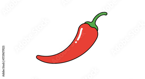 A red chili pepper with a green stem outlined in black