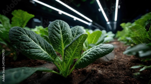 Wallpaper Mural Close-up view of vibrant hydroponic greens growing under lights. Torontodigital.ca