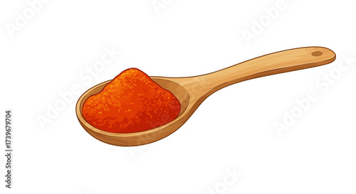 A wooden spoon filled with a pile of red spice