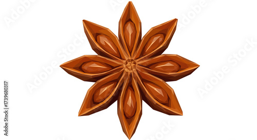 Brown stylized star anise with geometric shapes on a white background