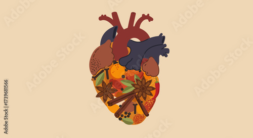 Heartshaped spice art brown and orange tones