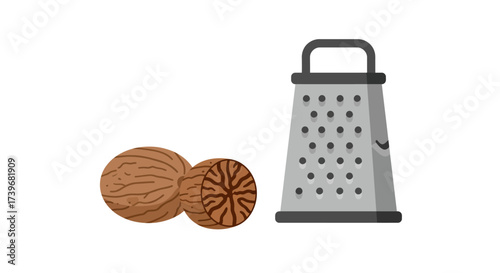 Nutmeg and a grater are displayed