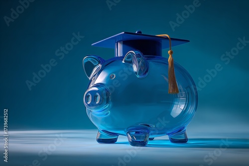 Glass piggy bank wearing a graduation cap, symbolizing smart financial planning for education and beyond