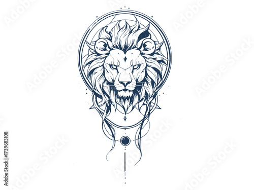 Celestial Leo Zodiac Sign Line Art
