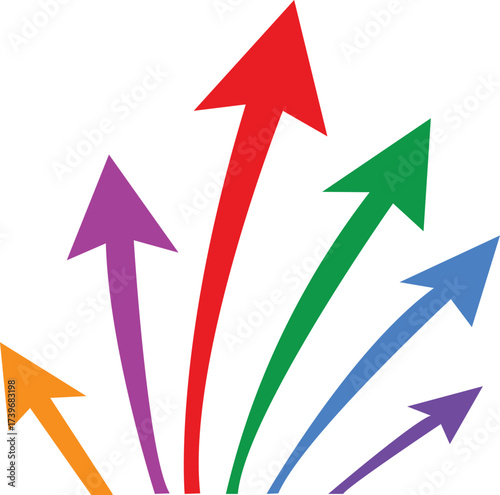 colorful arrows pointing upward in multiple directions showing growth success and diverse opportunities isolated on white background.