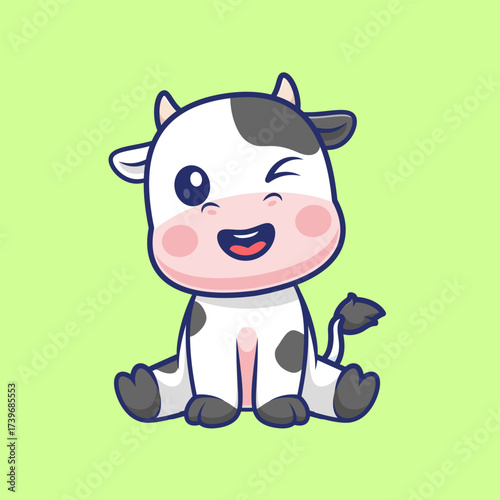 Cute Cow Sitting Cartoon