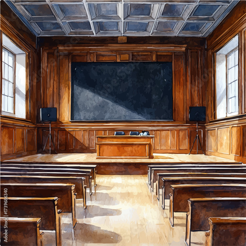 Lecture Hall, watercolor clipart vector, isolated on a white background.