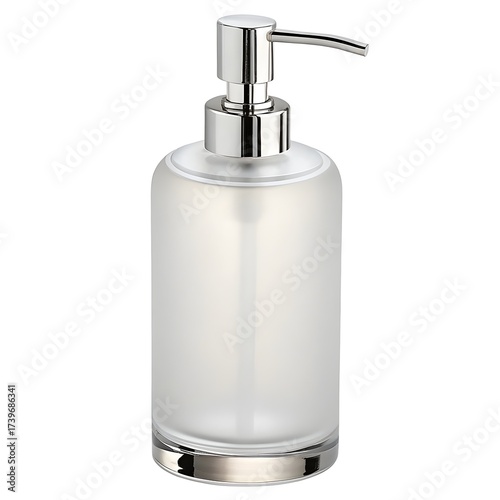 Elegant Frosted Glass Soap Dispenser with Chrome Pump Isolated on White Background