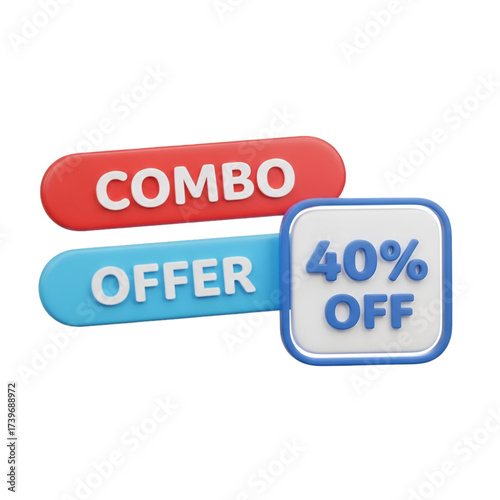 Combo offer 40 percent off sale badges isolated on transparent background