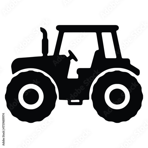 Black tractor icon representing agriculture farm work and rural lifestyle