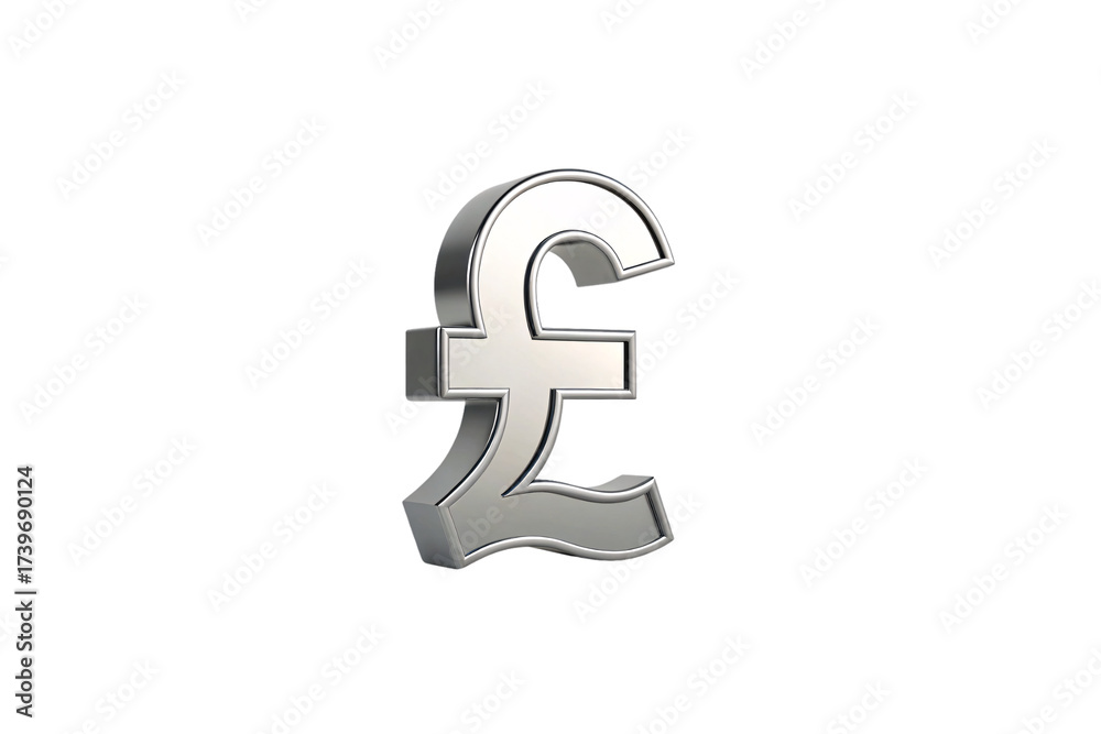 Obraz premium Silver metallic pound sign shown from different angle, displaying dimensional depth with brushed metal texture and professional finish, isolated on a transparent background
