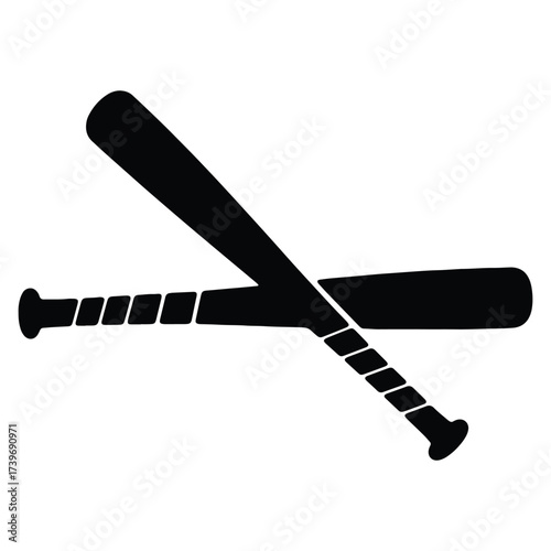 Crossed Baseball Bats Black Silhouette Graphic Sport Equipment Vector Illustration