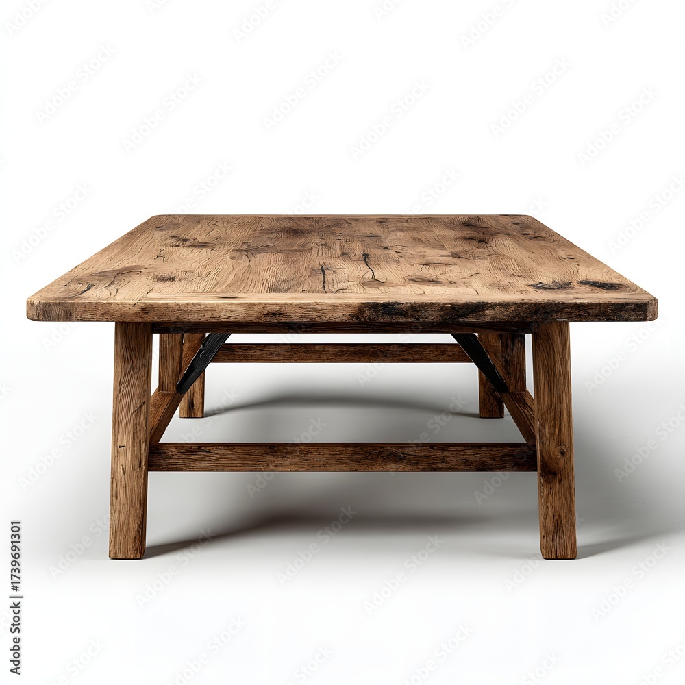 Fototapeta premium Dining table front view wooden design isolated white