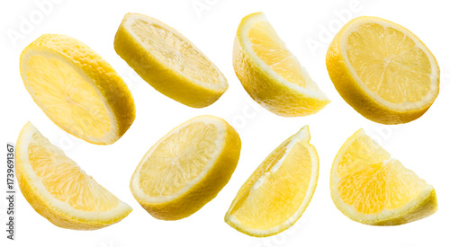 Lemon slices collection on transparent background, PNG image.