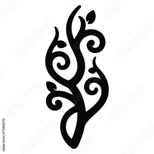 Elegant black and white ornamental plant design with flowing curves