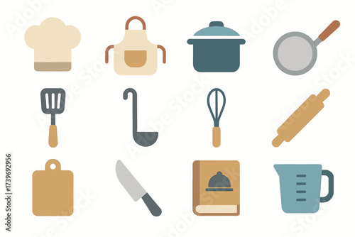 Colorful kitchen utensils and tools illustration set